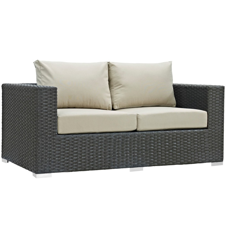 Sojourn Outdoor Patio Sunbrella Loveseat, Beige, Rattan 9731