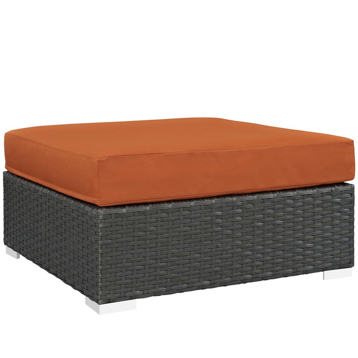 Sojourn Outdoor Patio Sunbrella Square Ottoman, Orange, Rattan 9757