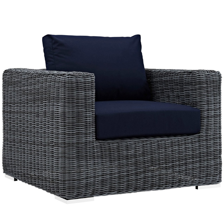 Summon Outdoor Patio Fabric Sunbrella Armchair, Navy, Rattan 9764