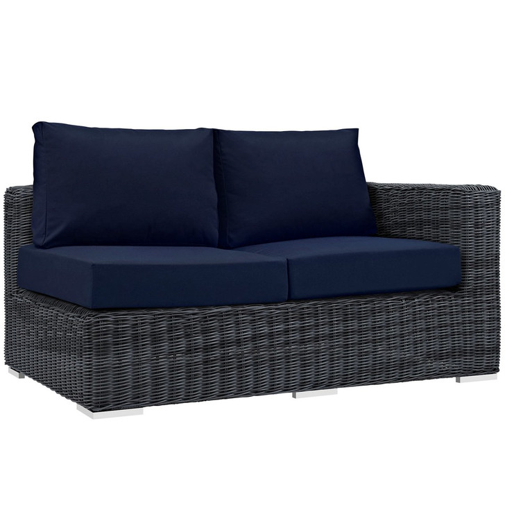 Summon Outdoor Patio Sunbrella Right Arm Loveseat, Navy, Rattan 9776