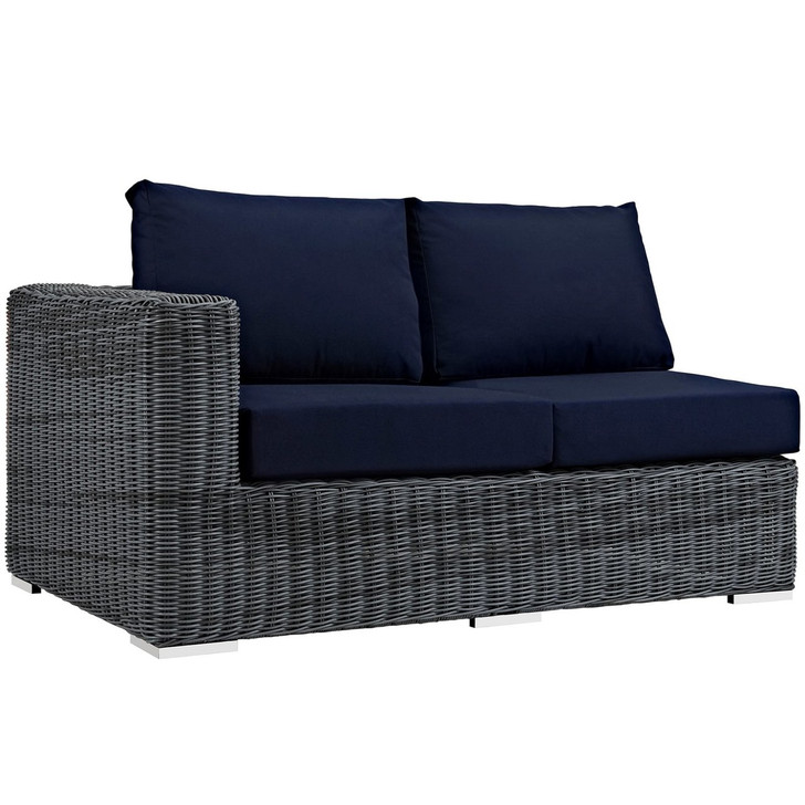 Summon Outdoor Patio Sunbrella Left Arm Loveseat, Navy, Rattan 9779