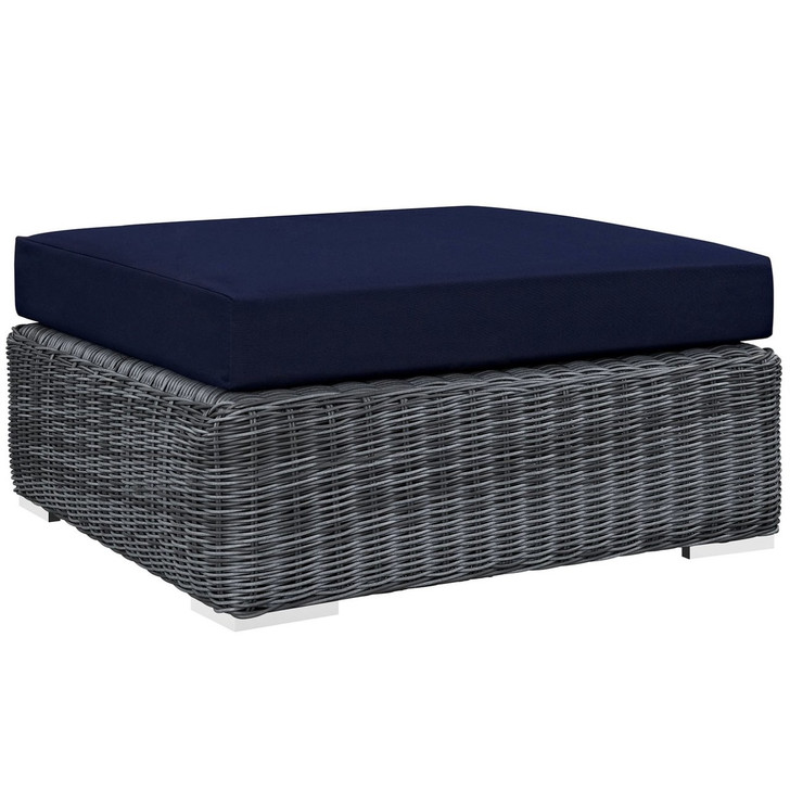 Summon Outdoor Patio Sunbrella Square Ottoman, Navy, Rattan 9788