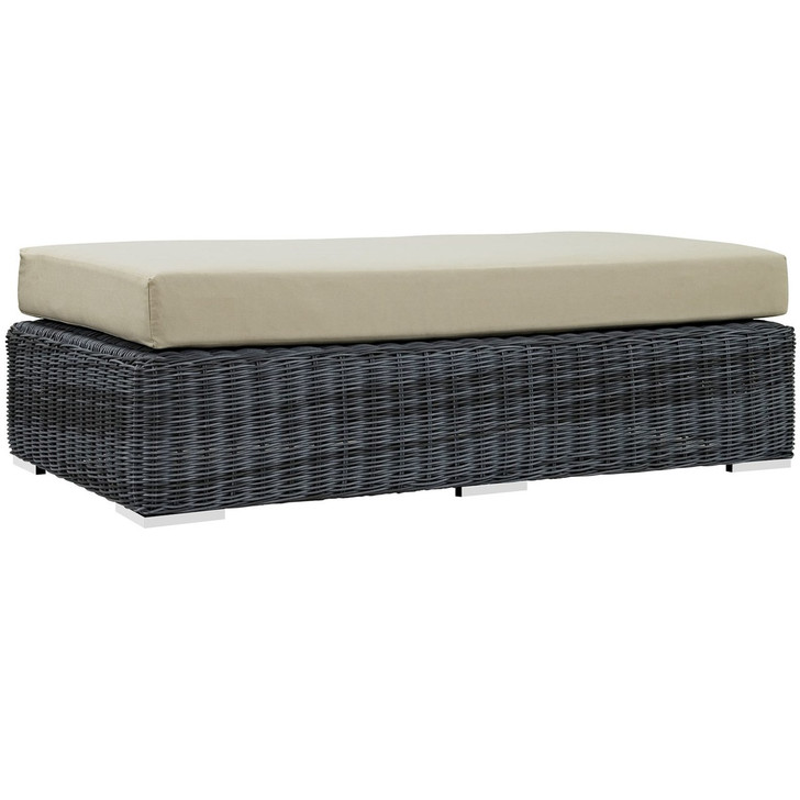 Summon Outdoor Patio Sunbrella Rectangle Ottoman, Beige, Rattan 9792