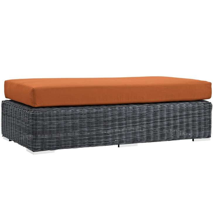 Summon Outdoor Patio Sunbrella Rectangle Ottoman, Orange, Rattan 9794