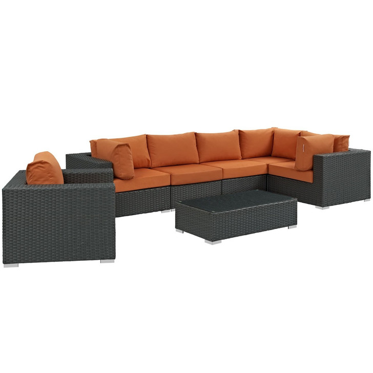 Sojourn Seven PCS Outdoor Patio Sunbrella Sectional Set , Orange, Rattan 9797