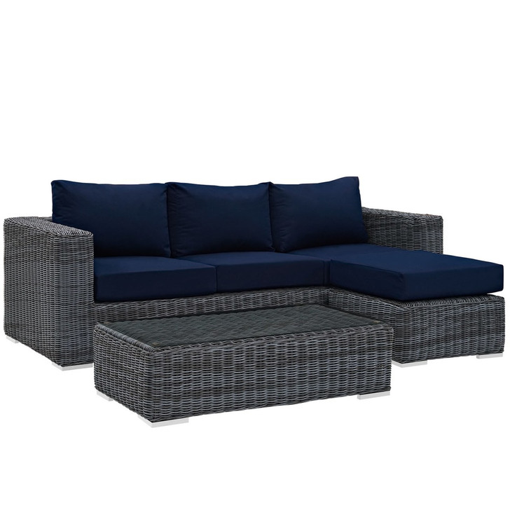 Summon Sectional Sofa Set, Navy, Rattan 9862