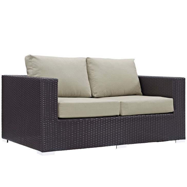 Convene Outdoor Patio Loveseat, Beige, Rattan 9876