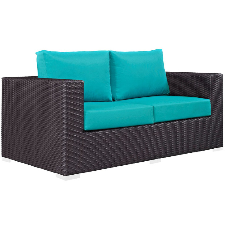 Convene Outdoor Patio Loveseat, Blue, Rattan 9881