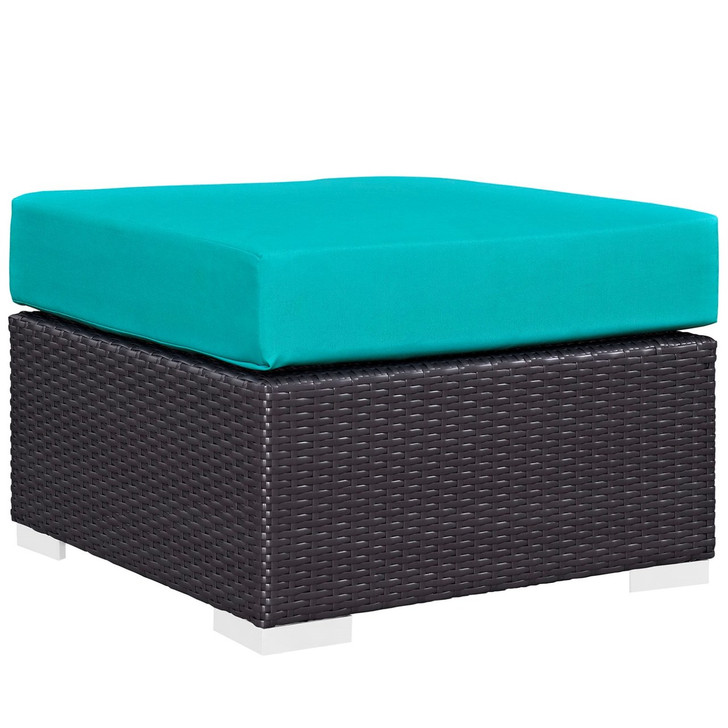 Convene Outdoor Patio Fabric Square Ottoman, Blue, Rattan 9897