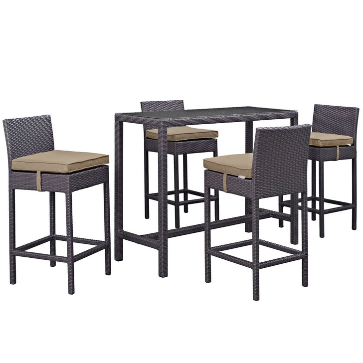 Convene Five PCS Outdoor Patio Pub Set, Brown, Rattan 9966