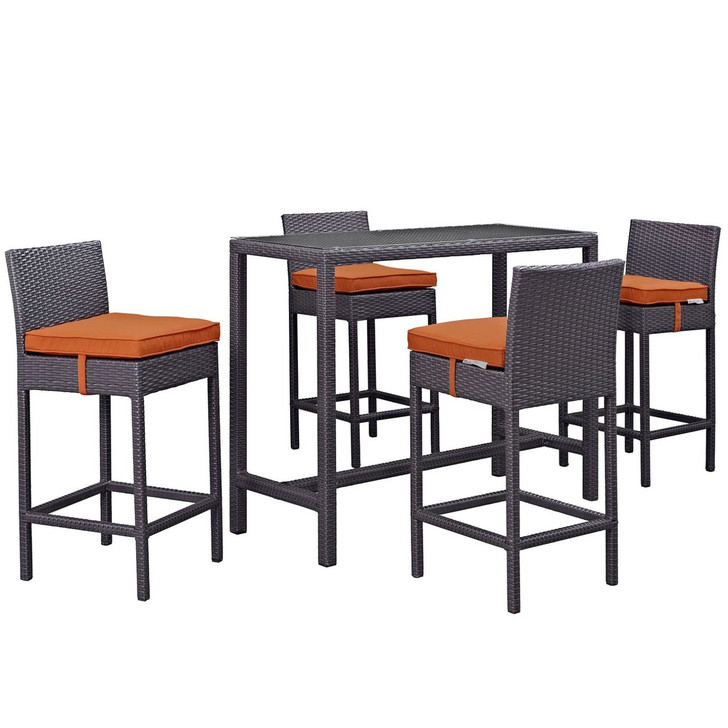 Convene Five PCS Outdoor Patio Pub Set, Orange, Rattan 9967