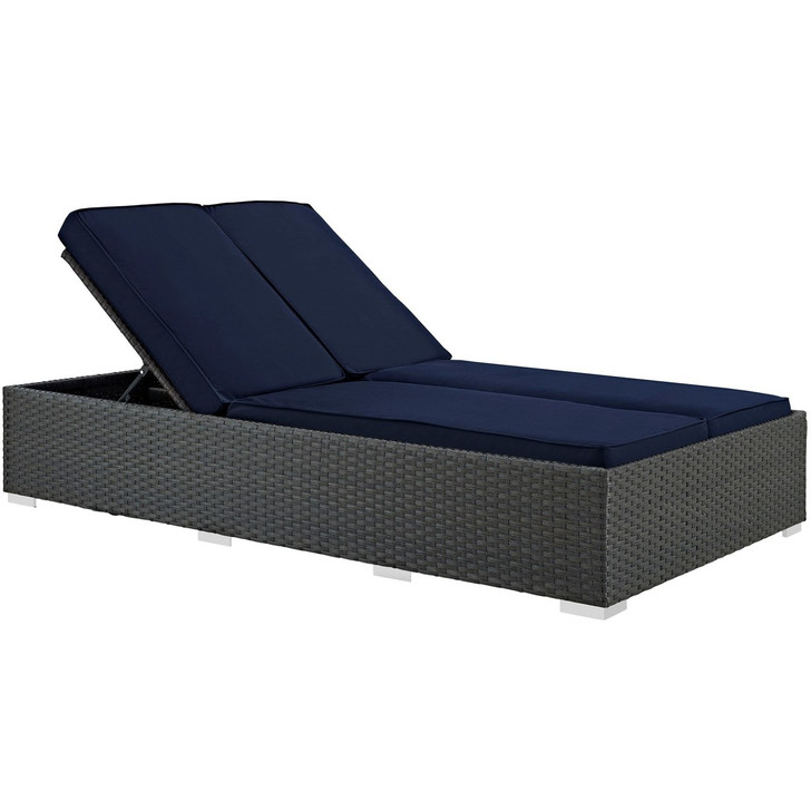 Sojourn Outdoor Patio Sunbrella Double Chaise, Navy, Rattan 9991