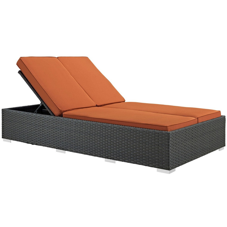 Sojourn Outdoor Patio Sunbrella Double Chaise, Orange, Rattan 9992