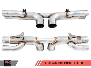 AWE Tuning Porsche 991 GT3 / RS Center Muffler Delete -- Chrome Silver Tips