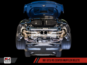 AWE Tuning Porsche 991 GT3 / RS Center Muffler Delete -- Chrome Silver Tips