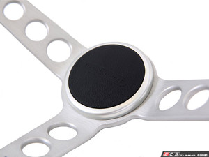 Rennline Leather Steering Wheel - Silver Spokes & Silver Horn Ring