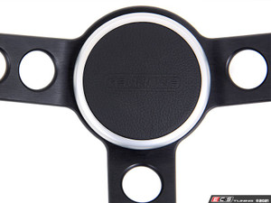 Rennline Leather Steering Wheel - Black Spokes & Silver Horn Ring