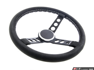 Rennline Alcantara Steering Wheel - Black Spokes & Silver Horn Ring