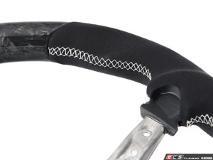 F8x ECS Custom Steering Wheel - Flat Bottom/Forged CF/Alcantara/White Stitching/White Center Stripe