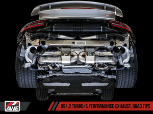 AWE Tuning Porsche 991.2 Turbo Performance Exhaust and High-Flow Cat Sections - With Chrome Silver Quad Tips