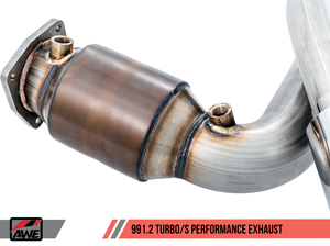 AWE Tuning Porsche 991 Turbo Performance Exhaust and High-Flow Cat Sections - With Diamond Black Quad Tips | 3015-43088