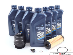0W-20 Genuine BMW Oil Change Kit - With ECS Magnetic Drain Plug And Aluminum Oil Filter Cap