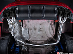 MK7 Jetta Quad Exit Cat-Back Exhaust System - With Carbon Fiber Rear Diffuser & 3.5"  Black Chrome Tips