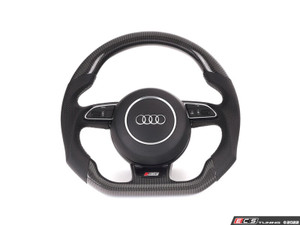 B8.5 Manual Carbon Fiber Steering Wheel - Perforated Leather With Silver Stitching