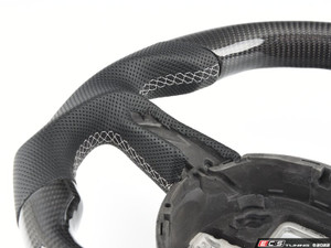 B8.5 Manual Carbon Fiber Steering Wheel - Perforated Leather With Silver Stitching