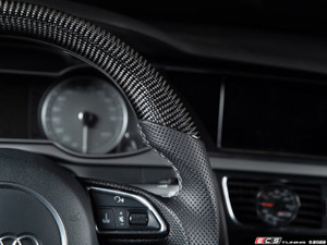 B8.5 Manual Carbon Fiber Steering Wheel - Perforated Leather With Silver Stitching