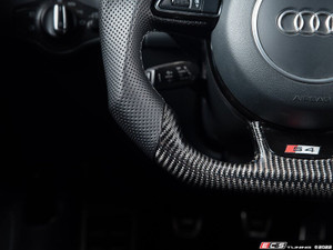B8.5 Manual Carbon Fiber Steering Wheel - Perforated Leather With Silver Stitching