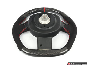 ECS MINI Cooper Flat Bottom Carbon Fiber Steering Wheel (Carbon/Alcantara/Red Stitching) RED Center Stripe - Gen 1 Three Spoke