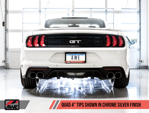 AWE Track Edition Cat-back Exhaust for the 2018+ Mustang GT - Quad Chrome Silver Tips