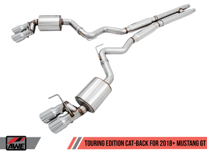 AWE Touring Edition Cat-back Exhaust for the 2018+ Mustang GT - Quad Chrome Silver Tips