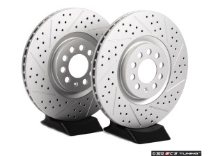 337/20th/GLI front Brake Rotor/Carrier Kit - Cross Drilled & Slotted Rotors (312x25)