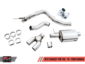 AWE 0FG Exhaust with BashGuard for Ford Ranger - Dual Chrome Silver Tips