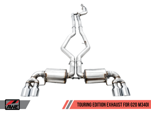 AWE Resonated Touring Edition Exhaust for G20 M340i - Diamond Black Tips