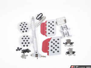 Rennline (Rev2) - 3PC Pedal Set - Rubber Grip - Silver Pedals / Red Extensions
