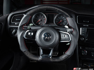 MK7/MK7.5 GTI/GLI Carbon Fiber Steering Wheel - Perforated Leather with Red Stitching