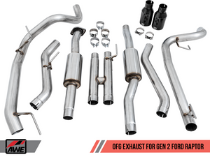AWE 0 FG Exhaust for Gen 2 Ford Raptor (Resonated Peformance Cat-back) - Diamond Black 5" Tips