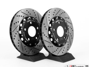 Front & Rear Brake Kit - Stage 1 - 2-Piece Cross Drilled & Slotted Rotors | ES2960649