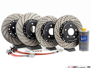 Front & Rear Brake Kit - Stage 1 - 2-Piece Cross Drilled & Slotted Rotors | ES3006380