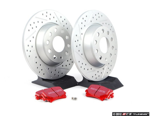Performance Rear Brake Service Kit - (286x12) ECS Cross Drilled & Slotted Rotors & EBC Redstuff Pads