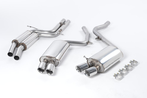 Milltek Sport Resonated Exhaust - Twin 80mm GT Tips - Audi B8 S5 4.2