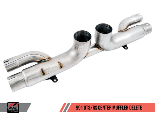 AWE Tuning Porsche 991 GT3 / RS Center Muffler Delete -- Diamond Black Tips
