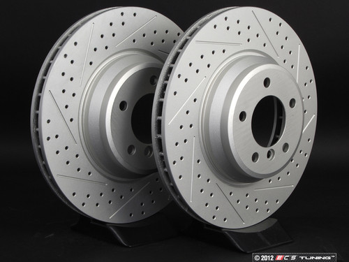 Front Cross Drilled & Slotted Brake Rotors - Pair (348x30)