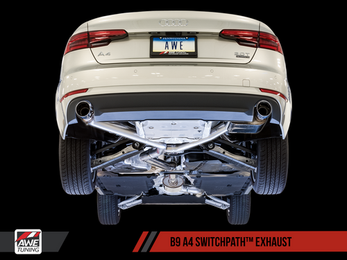 AWE Tuning B9 A4 SwitchPath Exhaust, Dual Outlet - Chrome Silver Tips (includes DP and SwitchPath Remote)