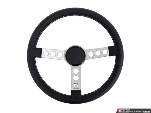 Rennline Leather Steering Wheel - Silver Spokes & Black Horn Ring