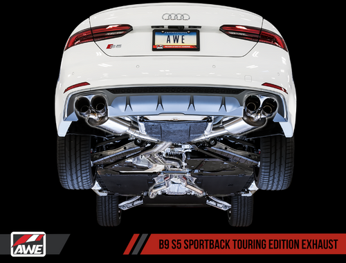 AWE Audi B9 S5 Sportback Touring Edition Exhaust - Non-Resonated (Black 90mm Tips) AWE Audi B9 S5 Sportback Touring Edition Exhaust - Non-Resonated (Black 90mm Tips)