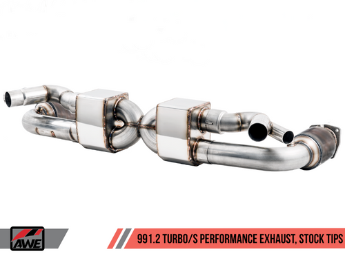 AWE Tuning Porsche 991.2 Turbo Performance Exhaust and High-Flow Cat Sections - For Use With OE Tips